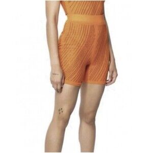 Akira Diamond Mesh Orange Pull On High Rise Stretch Biker Shorts Women’s Small